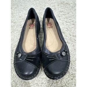 Earth Spirit Black Pebbled Leather Chunky Ballet Flat Comfort Shoes Size 8M Boho
